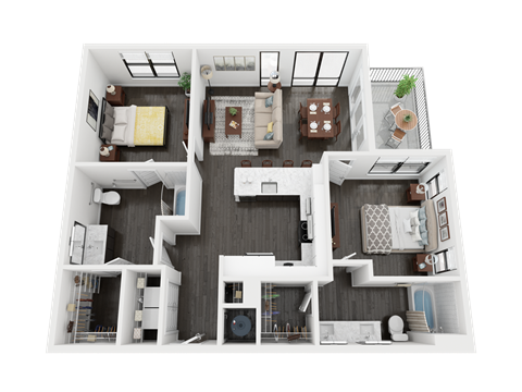 Floor plan for 2 beds, 2 baths, 1151 sqft
